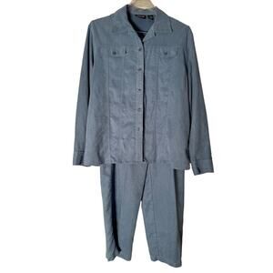 Ladies Club 2pc Baby Blue Suede  Pants Set Women's Size Large